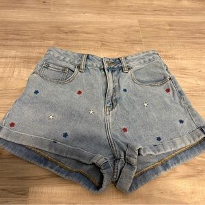 PacSun Light Blue Jean Shorts with Star Embroidery